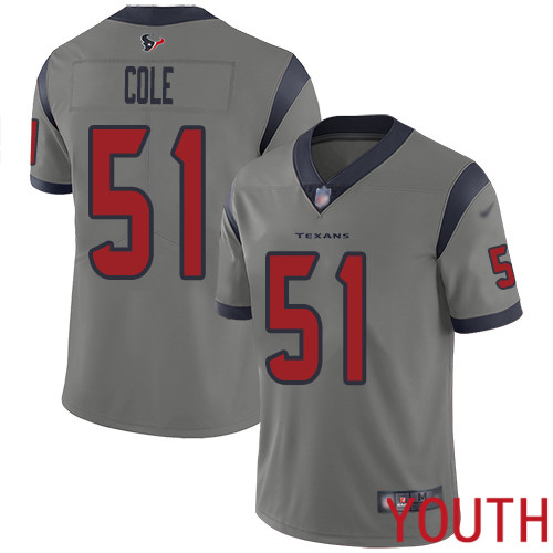 Houston Texans Limited Gray Youth Dylan Cole Jersey NFL Football #51 Inverted Legend->houston texans->NFL Jersey